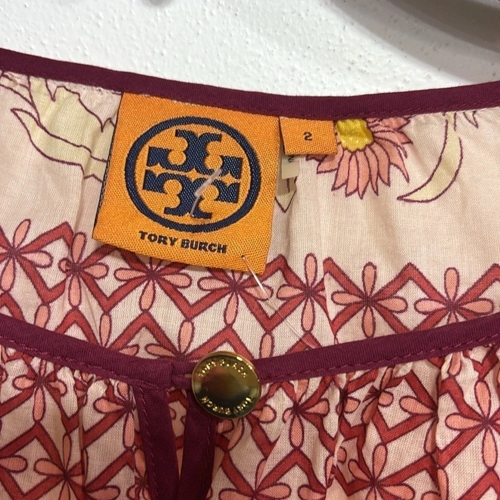 Tory Burch Sun and flowers Lisa Giverny print cotton tunic boho shirt size 2